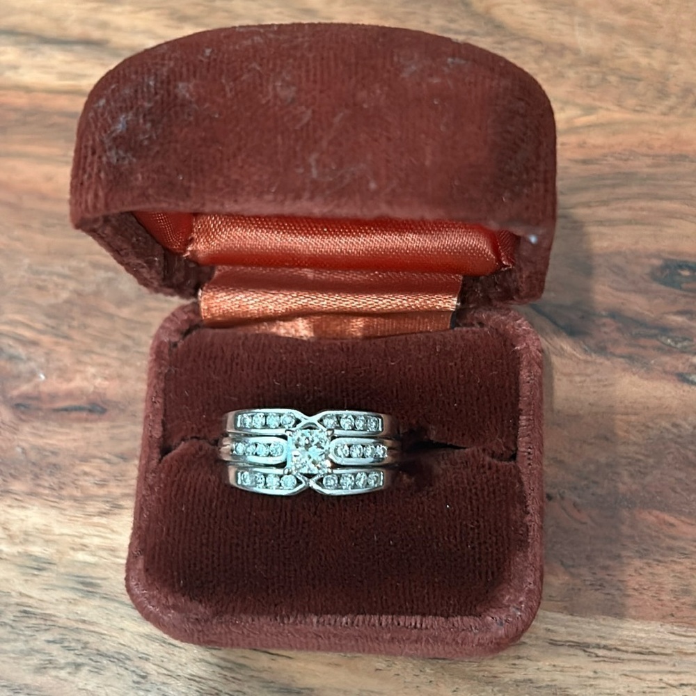 Certified 14K White Gold Engagement Ring .50 carats w/ Band .25 carats Size 7.5